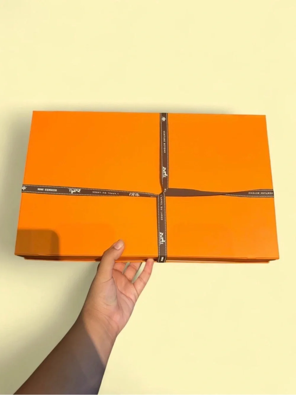 Hermes Orange Gift Box with Brown Ribbon